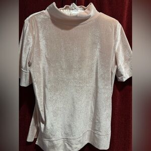 Anthropologie SoftPowder Pink Velvet Mock Turtleneck Short Sleeve Top